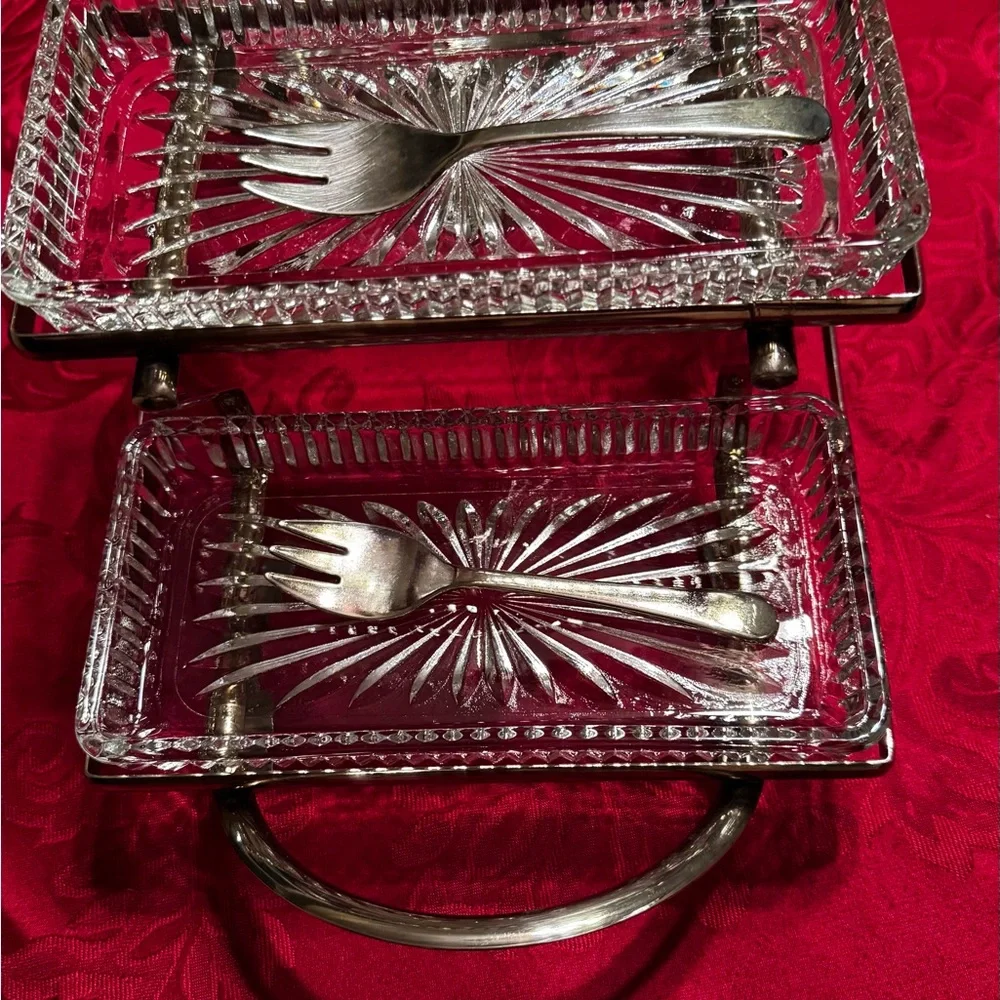 Vintage 1970 Silver platted and Clear Glass relish serving set .